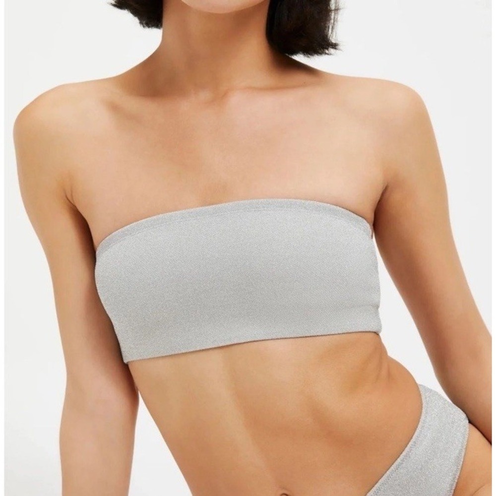 Good American NEW Small Size 1 Silver Sparkle Better Bandeau Top Swim